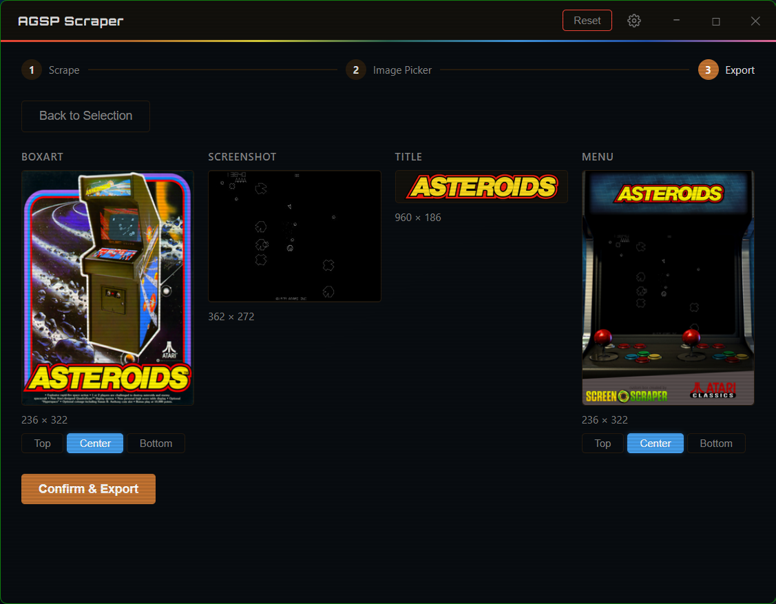 Export view — preview all four processed images before saving